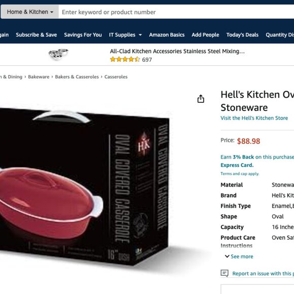 Hell's Kitchen Enameled Stoneware Oval Covered Casserole Dish, 3.5 Quarts, Red - Picture 7 of 7